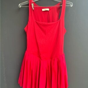 Qinsen red plated tennis skort